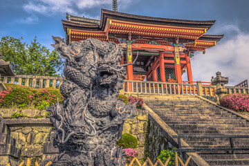 Kyoto - May 29, 2019: Dragon statue at the Kiyomizu-Dera temple in Kyoto, Japan