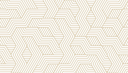 Nahtloses Muster des abstrakten einfachen geometrischen Vektors mit Goldlinienbeschaffenheit auf weißem Hintergrund Auch im corel abgehobenen Betrag. Helle moderne einfache Tapete, heller Fliesenhintergrund, monochromes Grafikelement