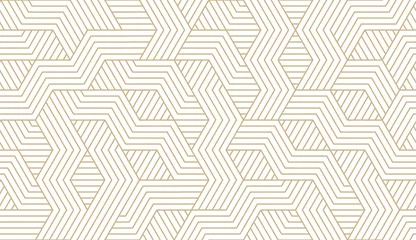 Tapeten Gold abstrakte geometrische Nahtloses Muster des abstrakten einfachen geometrischen Vektors mit Goldlinienbeschaffenheit auf weißem Hintergrund Auch im corel abgehobenen Betrag. Helle moderne einfache Tapete, heller Fliesenhintergrund, monochromes Grafikelement