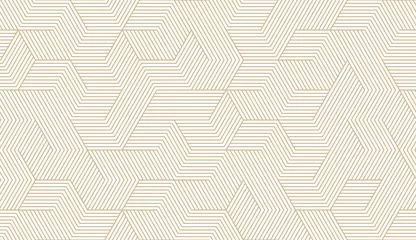 Wallpaper murals Gold abstract geometric Abstract simple geometric vector seamless pattern with gold line texture on white background. Light modern simple wallpaper, bright tile backdrop, monochrome graphic element