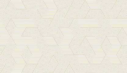 Modèle sans couture de vecteur géométrique simple abstrait avec texture de ligne or sur fond blanc. Papier peint simple moderne léger, toile de fond de tuile lumineuse, élément graphique monochrome