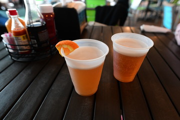two drinks in a beach diner