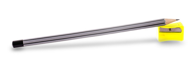 The  pencils with pencil sharpener isolated on white background