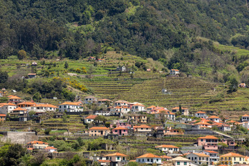 Fototapeta premium Village and Terrace cultivation in the surroundings of Sao Vicente. North coast of Madeira Island, Portugal