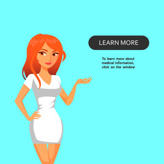 A beautiful girl nurse represents a website or template. Medical illustration. Vector graphics