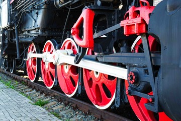 Old Russian locomotive on the railway.