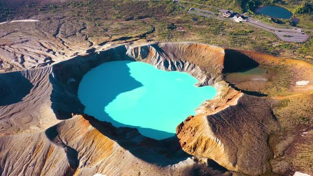 Aerial view of Mount Shirane is 2,160meter active stratovolcano in Kusatsu, Gunma, Japan.