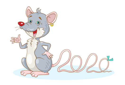 Funny rat symbol of New Year. In cartoon style. Isolated on white background.