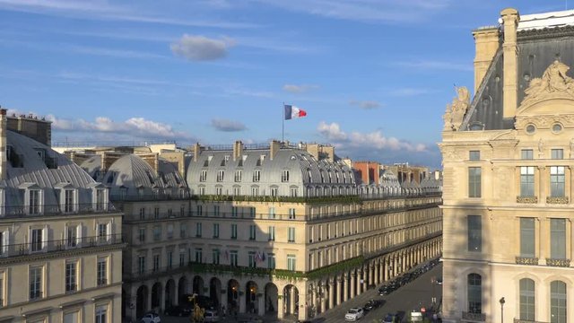 Aerial view of Paris streets in 4k slow motion 60fps