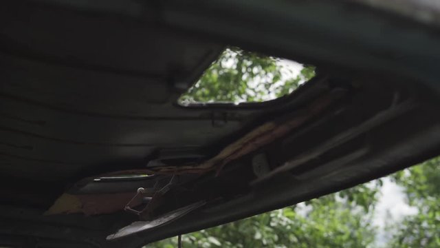 Truck in the forest in Pripyat. Chernobyl nuclear disaster. Zil 130. Chernobyl, exclusion zone.