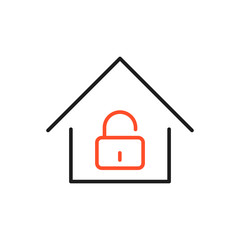 Safe house icon. House with open lock vector icon isolated on background. Unlock, house, icon vector image. Can also be used for housing.