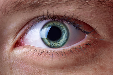 Close up macro shot of a blue girl eye