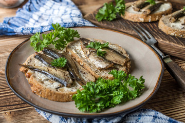 Sandwich with sprats.