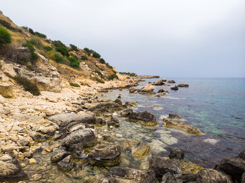 Rocks near Konnos beach at daylight