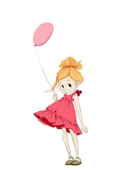 Little girl with a balloon Vector. Cartoon character colorful illustrations