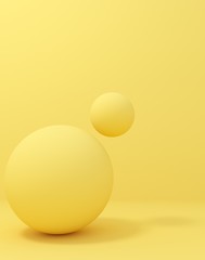 Bright, yellow summer bubbles, on a light pastel background.Digital,trend, conceptual illustration for advertising products, products -  cover, banner for decoration with copy space - 3D, render.