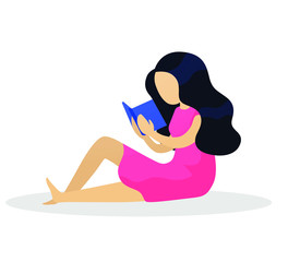 Vector illustration of Young Woman reading book. in cartoon style