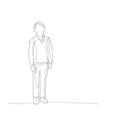  isolated, sketch with child lines, boy stands