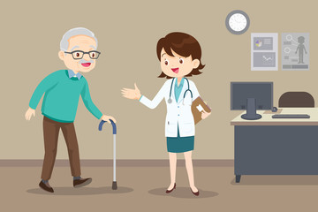 doctor helps her grandfather to go to the walker