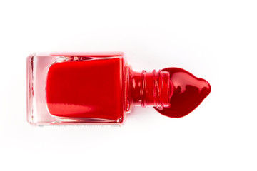 Red drop nail polish  on a white background.  Place for your text.