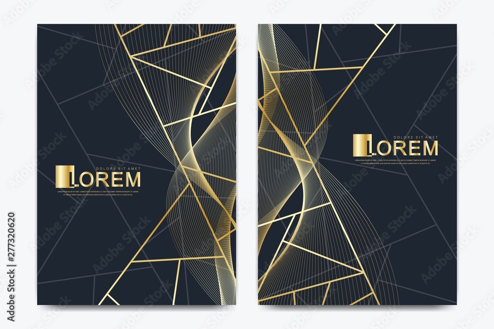 Poster modern vector template wedding invitation cards with marble texture background and golden geometric 