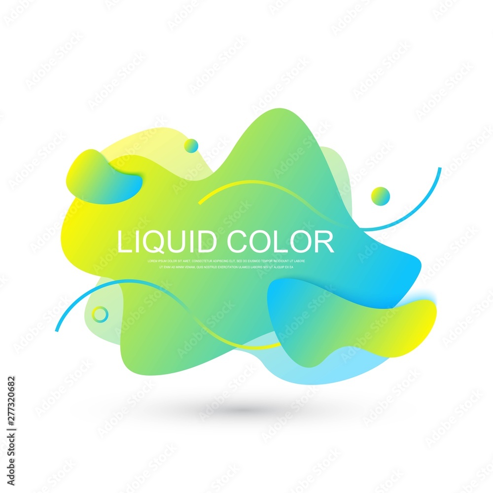 Aufkleber Modern graphic design elements in shape of fluid blobs with geometric lines. Gradient blue and green, red and violet geometrical shapes. Liquid stain with dynamic color for flyer, presentation.