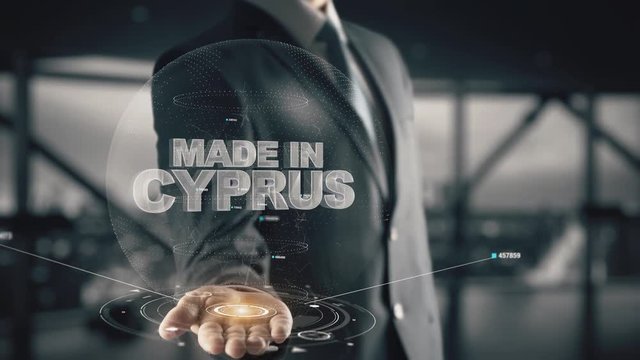 Made in Cyprus with hologram businessman concept