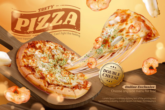 Stringy seafood pizza ads