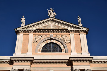 Fototapeta premium Detail of the facade of the cathedral of the village of Palazzolo - Italy