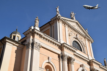 Obraz premium Detail of the facade of the parish church of the town of Palazzolo - Italy