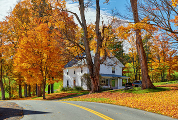 Highway at sunny autumn day in Vermont, USA