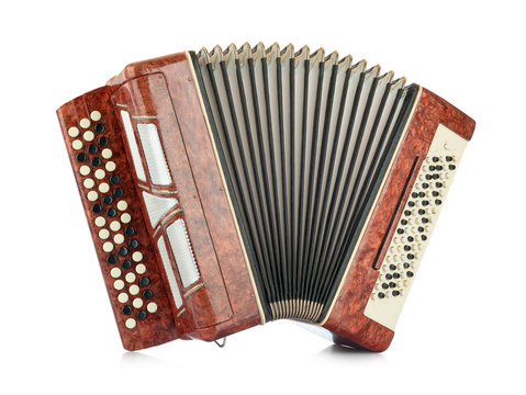 Brown accordion isolated on white background. File contains a path to isolation
