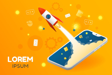 Vector creative illustration of application or  business startup banner with phone graphic.