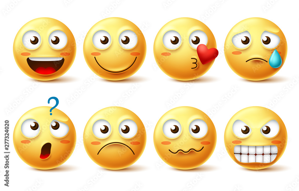Poster smiley face vector character set. smiley emoticons and emoji with different facial expression and em