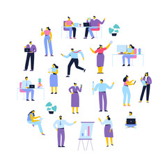 Business People vector set. Business team. Teamwork, brainstorming. Success. Men and women. Flat vector characters isolated on white.	