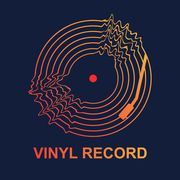 Abstract vinyl record wave music vector with dark  background graphic