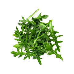 Heap of arugula leaves. Fresh green arugula or rucola leaves isolated on white with clipping path....