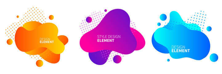 Set of abstract modern graphic elements. Gradient abstract banners with flowing liquid shapes. Dynamical colored forms and line. Template for the design of a logo, flyer or presentation. Vector.