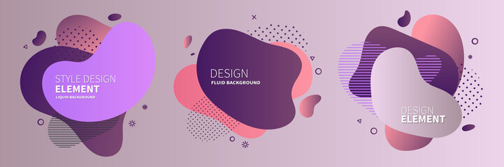 Set of abstract modern graphic elements. Gradient abstract banners with flowing liquid shapes. Dynamical colored forms and line. Template for the design of a logo, flyer or presentation. Vector.