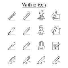 Writing icon set in thin line style