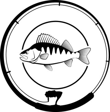 recommend clip art: fishing badge with perch fish and fishing rod