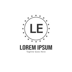 Initial LE logo template with modern frame. Minimalist LE letter logo vector illustration