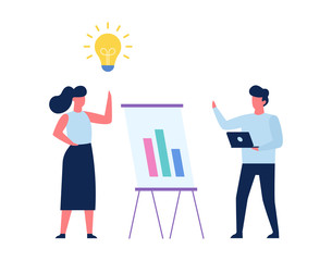 Woman with idea. Man making business presentation