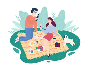 Family spend time outdoor on picnic. Summer camping.
