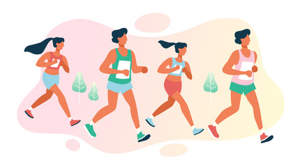 Group of people on marathon. Long distance race competition