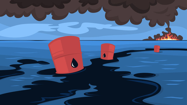 Water pollution concept. Oil spills in the sea or ocean