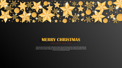 Fototapeta na wymiar Merry Christmas and Happy new year greeting card in paper cut style background. Vector illustration Christmas celebration with decoration on black. banner, flyer, poster, wallpaper, template.