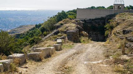 The road to the observation deck at the top of the mountain Tarki-Tau in the city of Makhachkala. A steep climb can only be overcome on a car with a local chauffeur