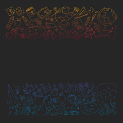 Back to school vector pattern. Education icons for children.