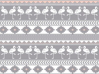 南米の民族風の図形とフラミンゴのパターン